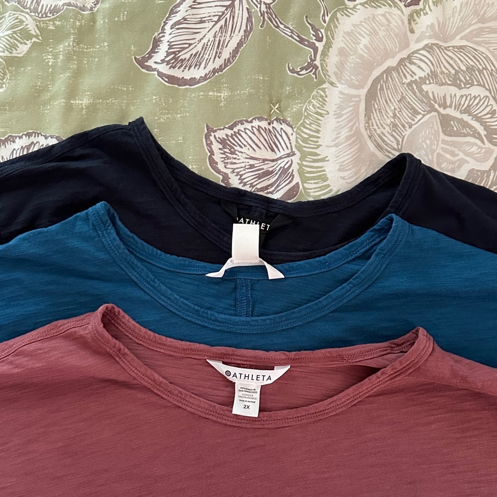 Athleta Lot including 3 t-shirts, 1 pullover, and pull on pants